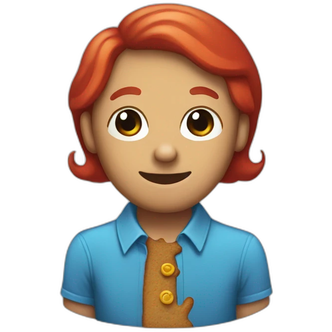 blue shirt red hair gingerbread man cookie emoji