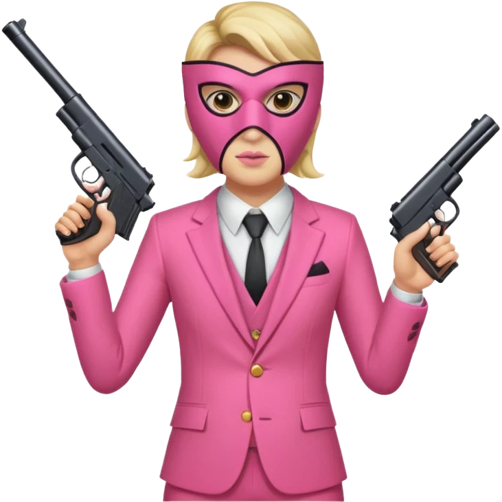 Pink suit with triangle mask and gun  emoji