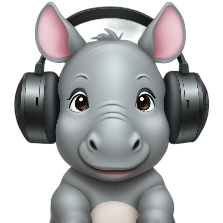 cute baby rhino with headphone emoji