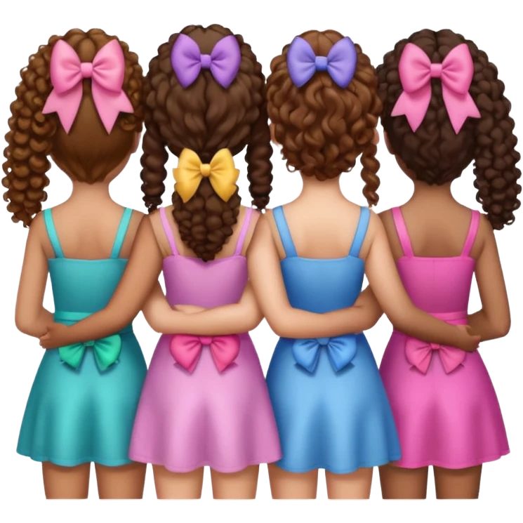 5 besties side by side from behind 2 girls with curly hair and the rest straight hair with bows in their hair emoji