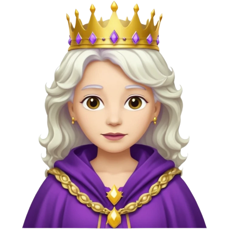Queen with wavy white hair – golden crown, purple robe emoji