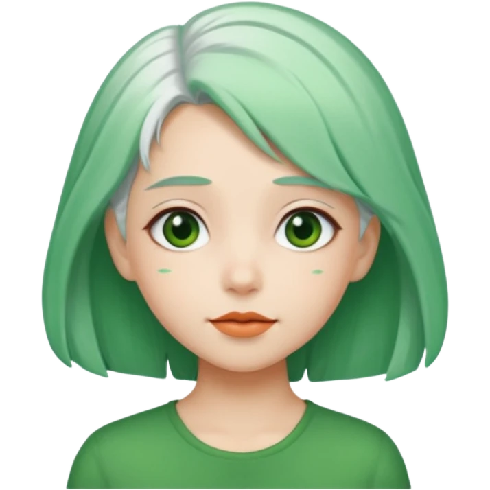 girl with green hair clip, white hair. emoji