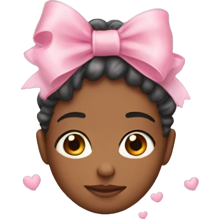 a 🥺 emoji with bow and small pink hearts on head  emoji
