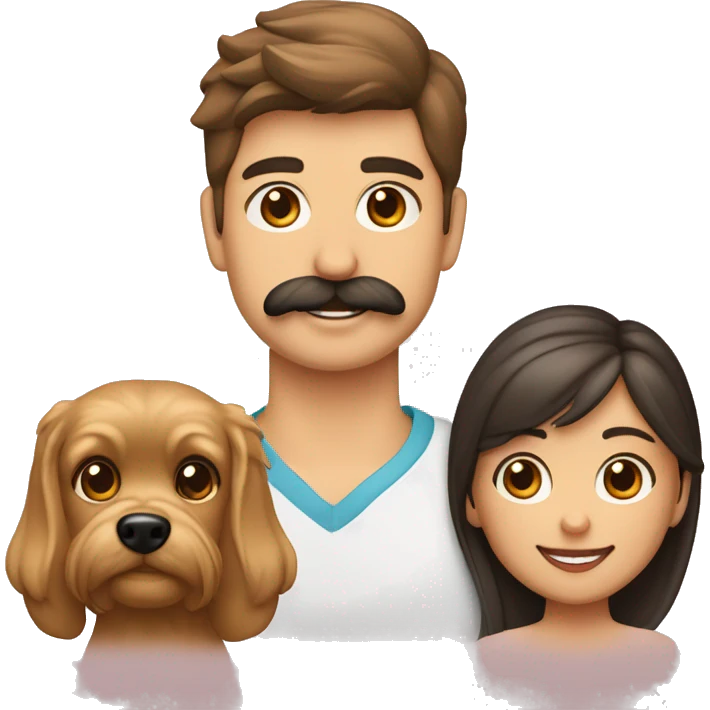 Familia de 3 personas joven con bigote adolescente y mujer adolescente un perro yorkshire emoji