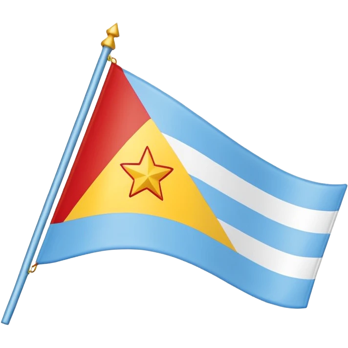 orizontal flag: light blue on top (large), thin white stripe in the middle, thin red stripe at the bottom. three yellow stars in a triangle at the top-left. emoji