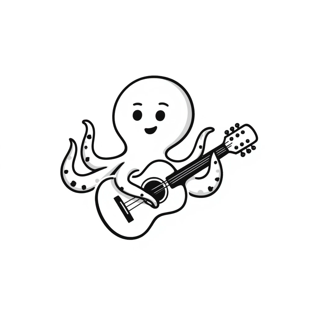 happy octopus with multiple arms playing guitar emoji