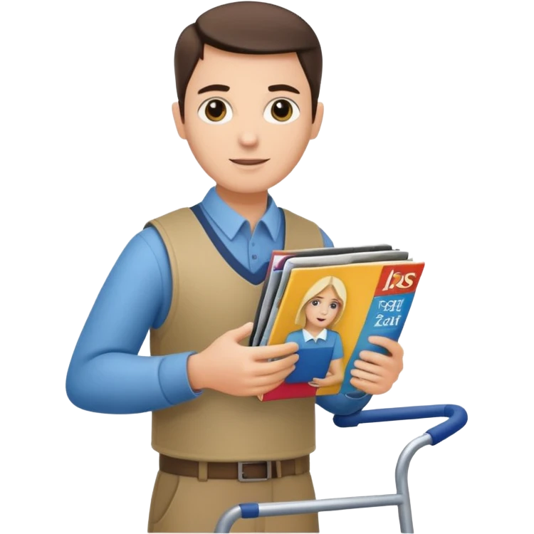 Testemunha de jeová com revista com carrinho de revistas emoji
