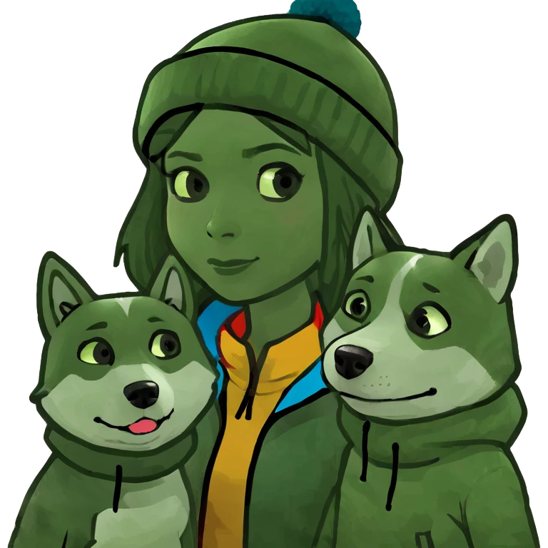 Girl with two husky’s  emoji