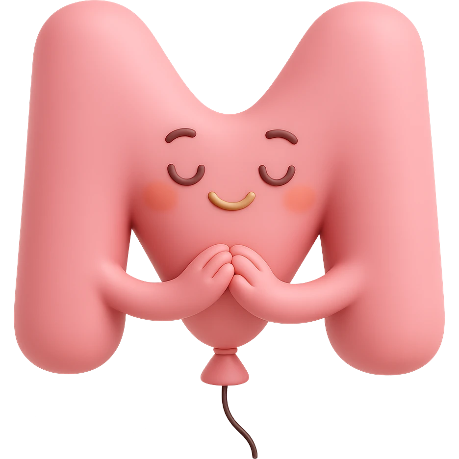 Change the balloon M to pink, keep the warm, grateful expression and gratitude vibe, with no background. emoji