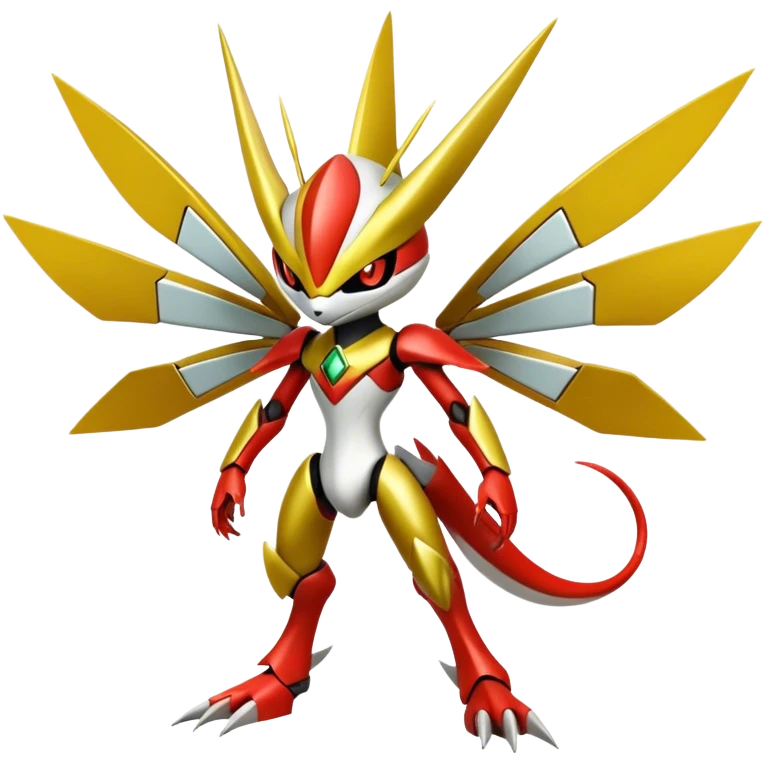 Cute Cool Edgy Shiny Futuristic Ethereal Legendary Kartana-Digimon-Scizor-hybrid full body emoji