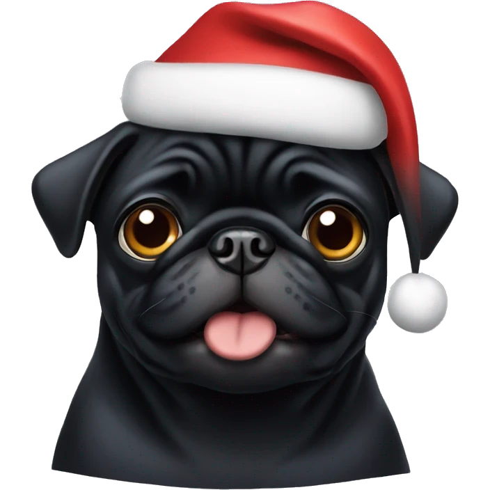 black pug wearing santa hat emoji