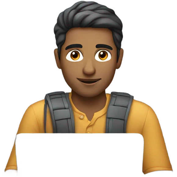 Indian white man with computer at the age of 27 who planning the upcoming day emoji