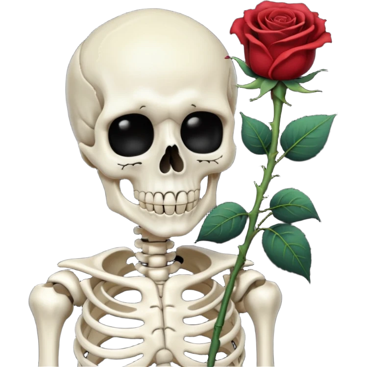 Skeleton smelling black rose that is in the skeletons hand emoji