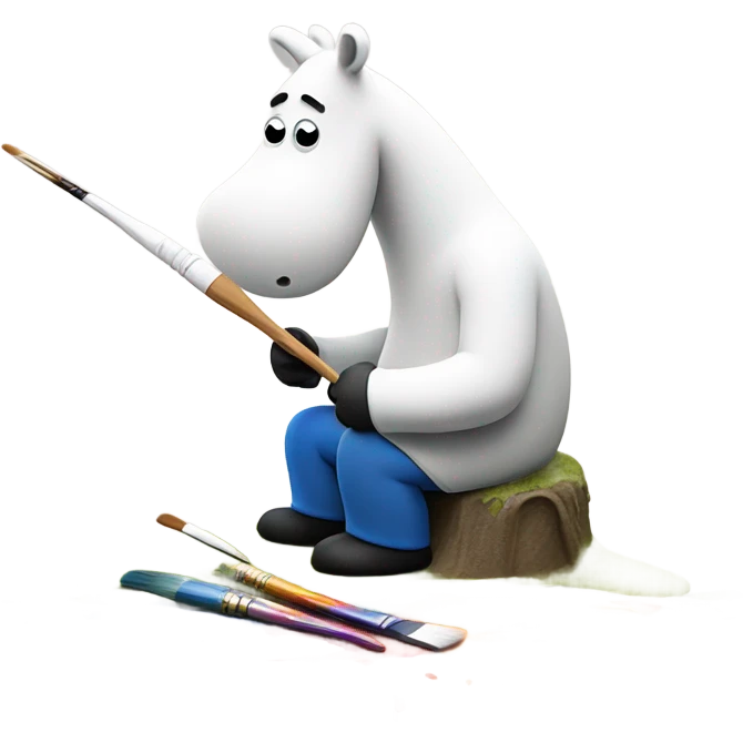 moomintroll painting a scenery on canvas emoji