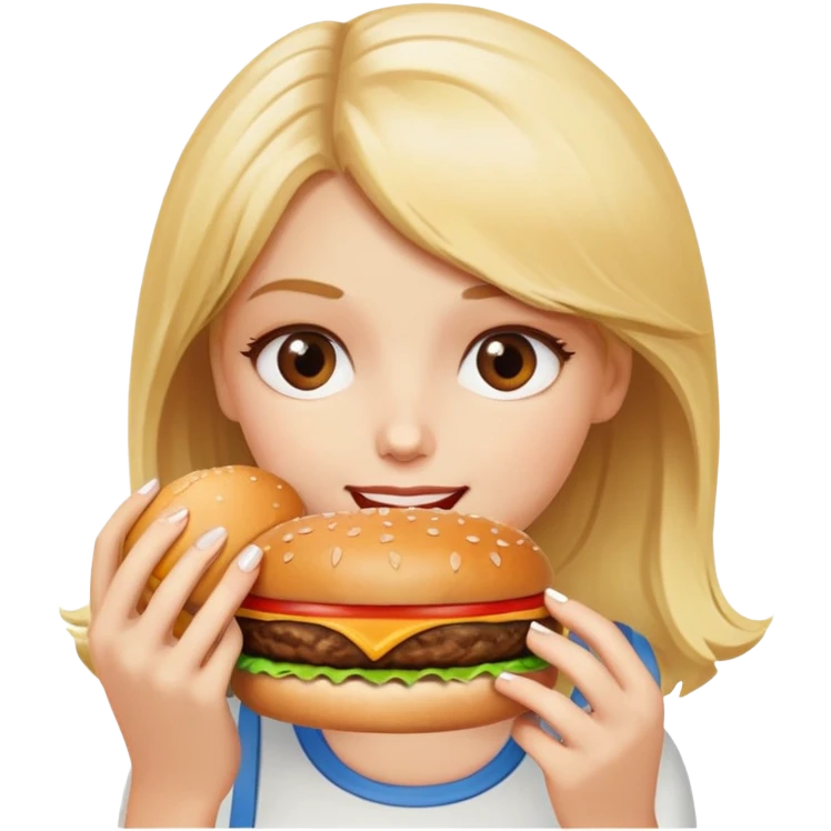 blonde girl with burger emoji