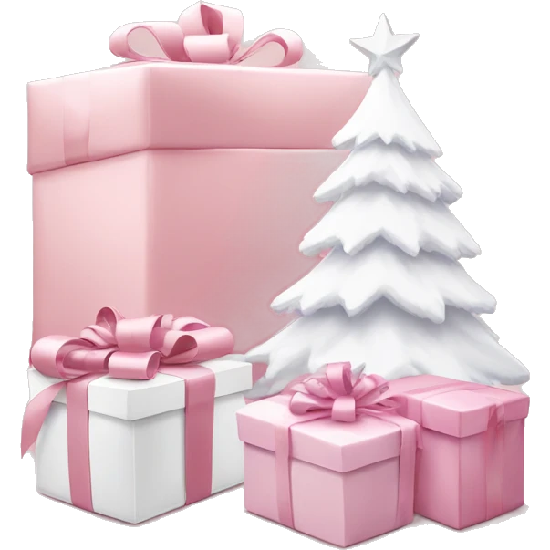 Light pink Christmas gifts under a white Christmas tree  emoji