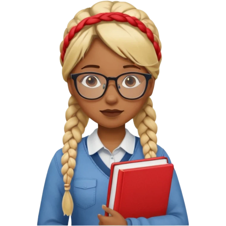 A student, girl, brown skin, braid blonde hair, wearing glasses, hold red book in front of their chest emoji