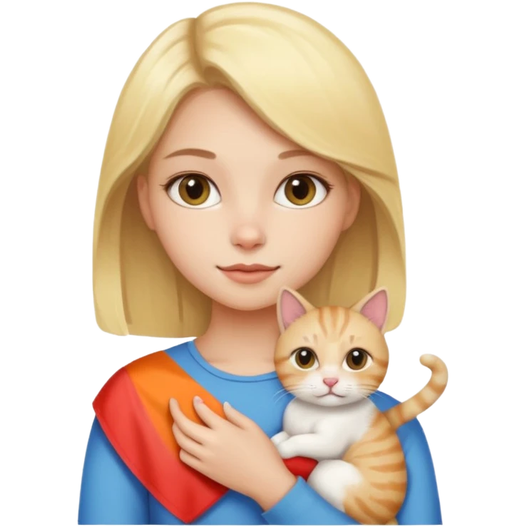 Chica rubia cargando a su gato tricolor  emoji