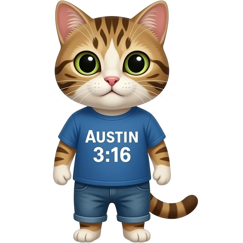 a cat wearing a shirt that says "austin 3:16" emoji