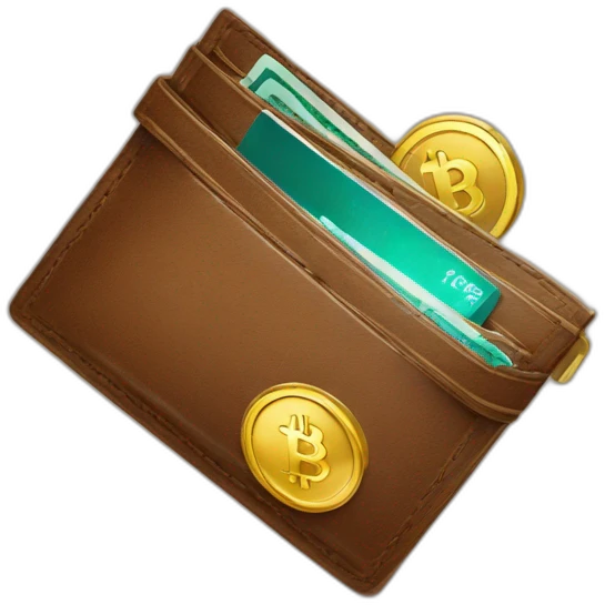 leather wallet with crypto and gold emoji