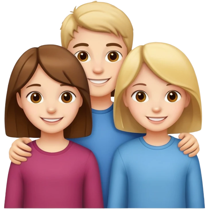 three siblings - one boy and two girls smiling together emoji