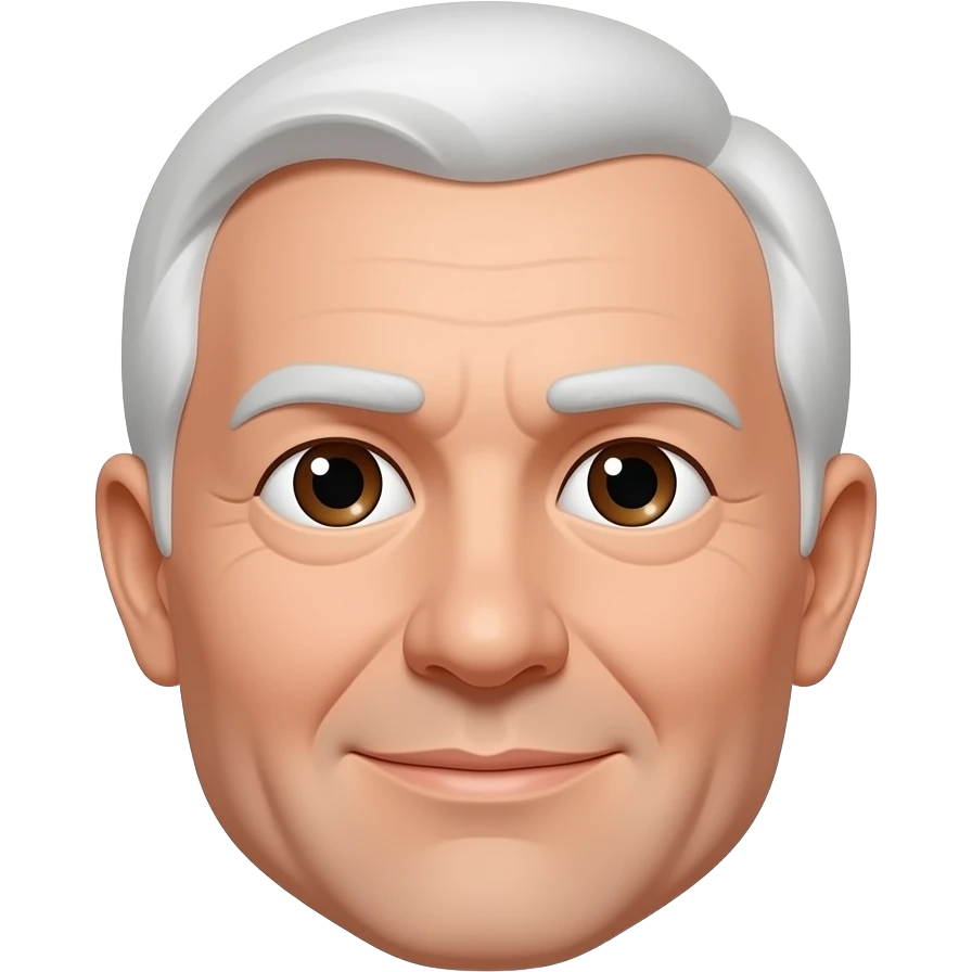 60 años,.pelo blanco sin barba, piel blanca, ojos marrones cara redonda, calvo emoji