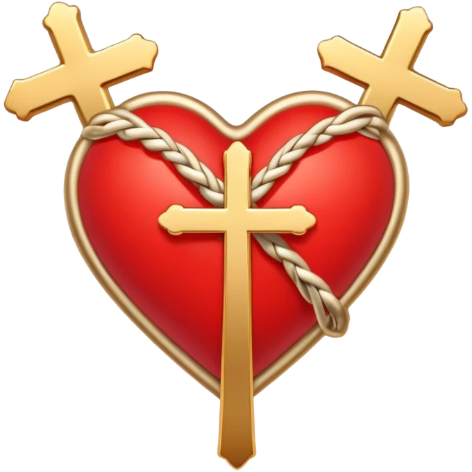 Two red  heart outlines  entwined with a simple gold cross  emoji