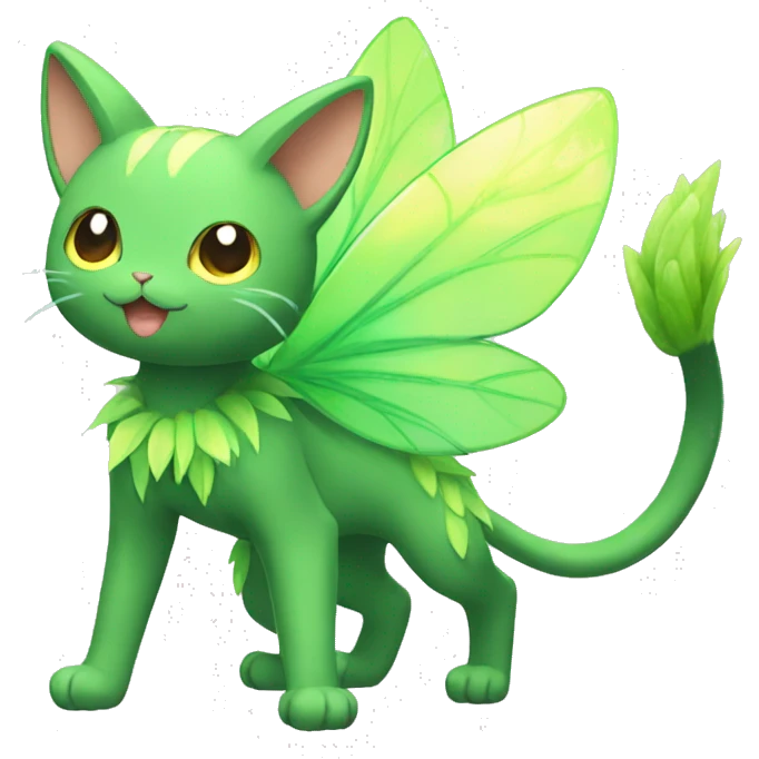 Shiny Grass-type-Fairy-type-Fakémon-Cat full body emoji