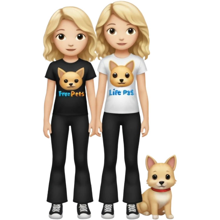 10 year old girl wearing flares black leggings and and a t-shirt that says " Free pets for lifee 💓" and her hair is blonde Wavy emoji