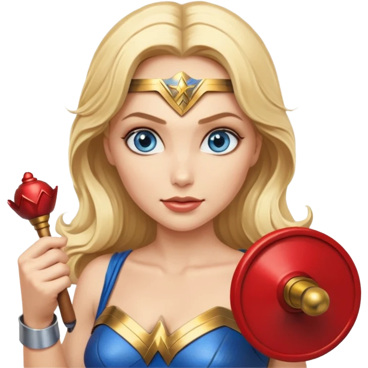 Blonde blue eyes Wonder Woman holding bell and baton  emoji