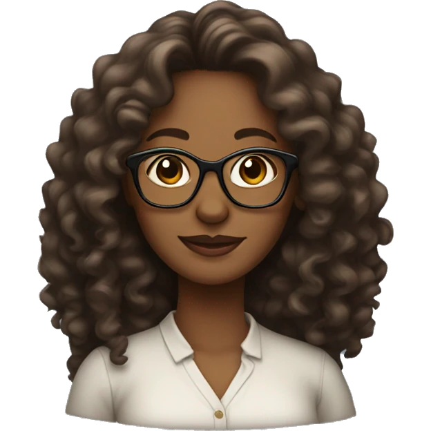 Lady with long curly hair and glasses, brown skin  emoji