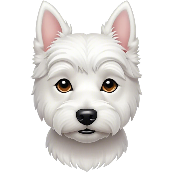 Cinematic Noble West Highland White Terrier Portrait Emoji, Poised and regal, with a compact, sturdy build and a pristine, well-groomed pure white coat, deep-set soulful dark eyes, Simplified yet sharp and sophisticated features, highly detailed, glowing with a soft, dignified glow, high shine, intelligent and loyal, stylized with an air of confidence, focused and attentive, soft glowing outline, capturing the essence of a watchful and determined companion, so majestic it feels as though it could trot out of the screen with effortless authority! emoji