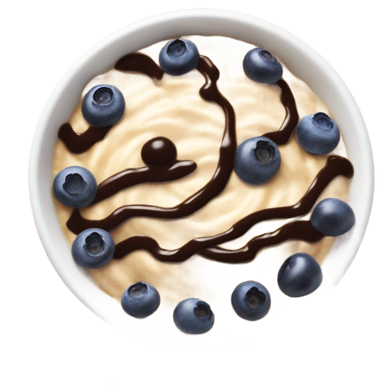 oatmeal in a bowl topped with blueberries and chocolate sauce emoji