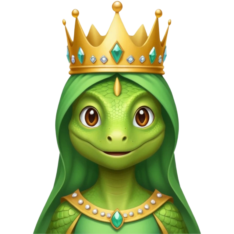 Female lizard wears crown gown emoji