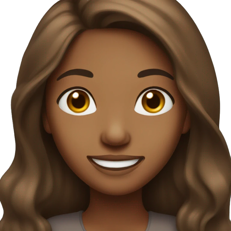 Medium brown Girl with long brown hair smiling  emoji