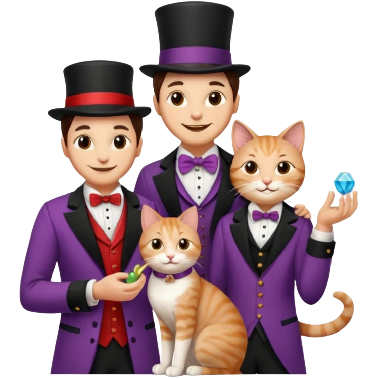 magician couple and their pet cat emoji