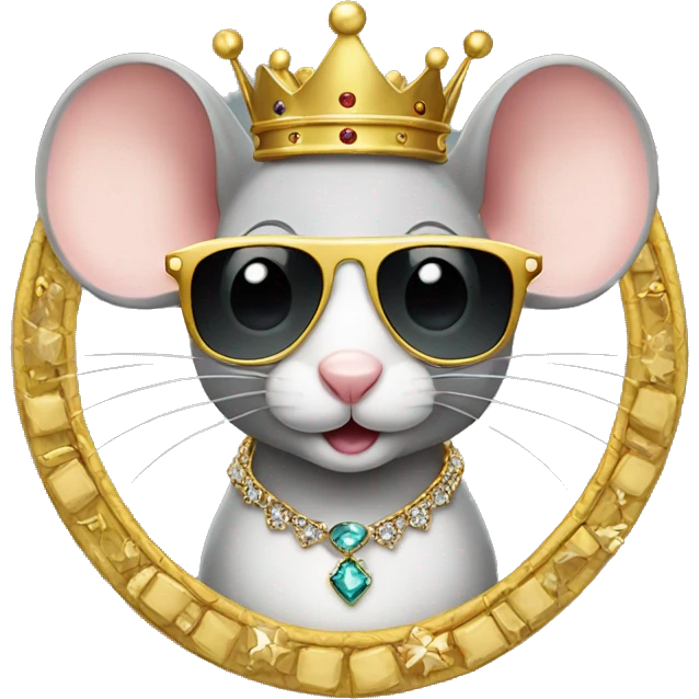 Mouse with crown and sunglasses and jewelry emoji