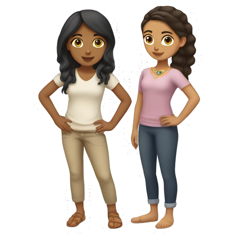 Egyptian girl and Bengali girl, and another light skin Bengali girl in normal clothes   emoji