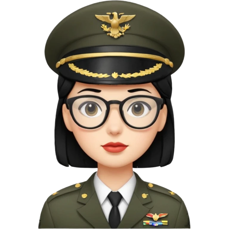 Black hair military secretary glasses nerd cute no hat emoji