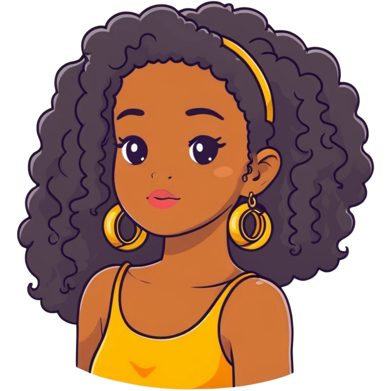 pretty black girl with long curly hair wearing gold hoop earrings and accessories emoji