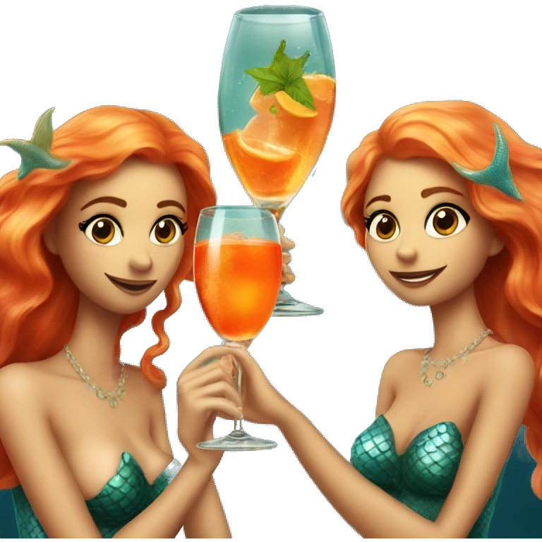 Three beautiful mermaids drinking aperol emoji