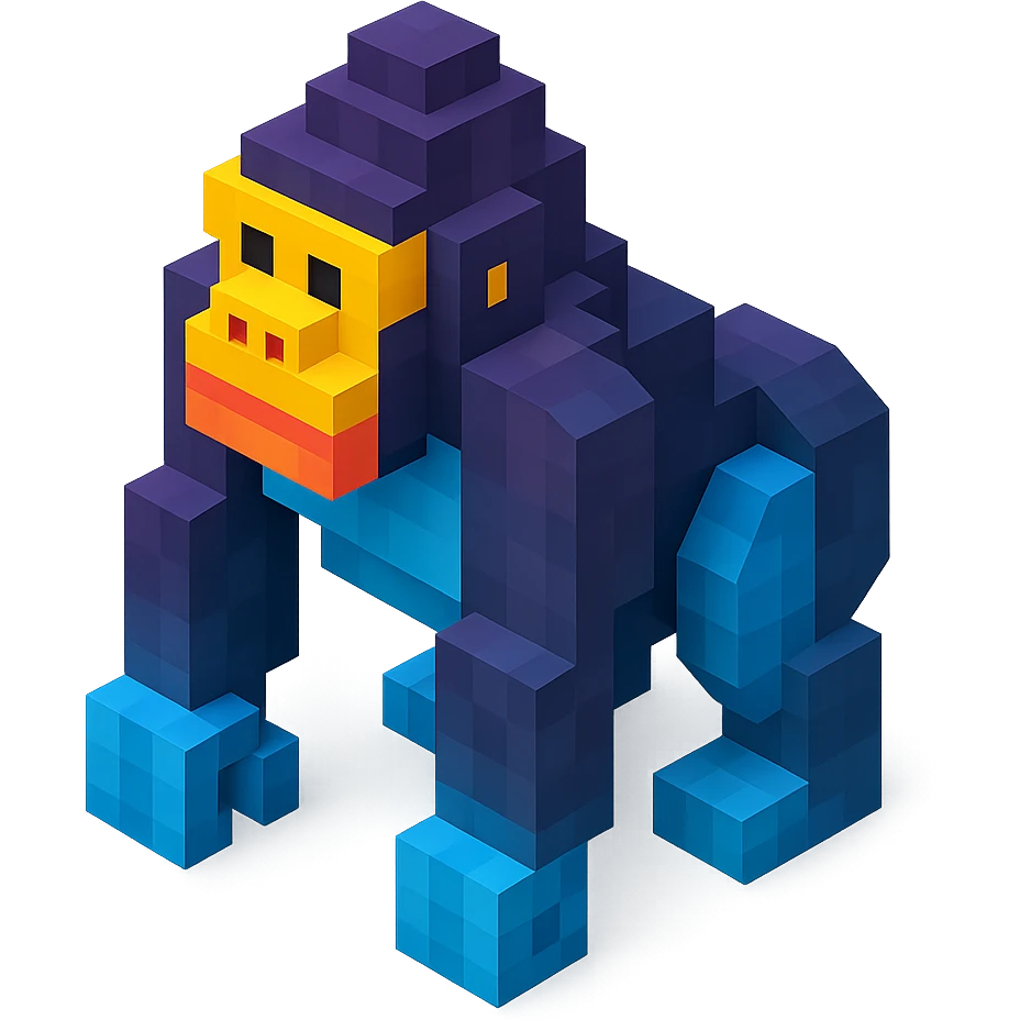 isometric view of a gorilla in voxel style emoji