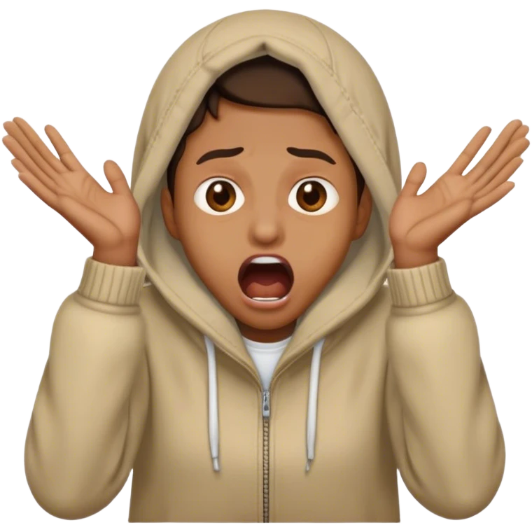 mouth open scared face with 2 hand place on face, with clothes emoji