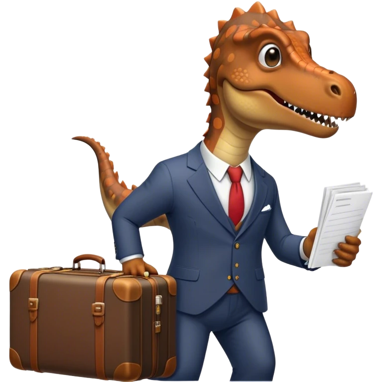 office Dinosaur in a suit, a huge luggage full of papers emoji