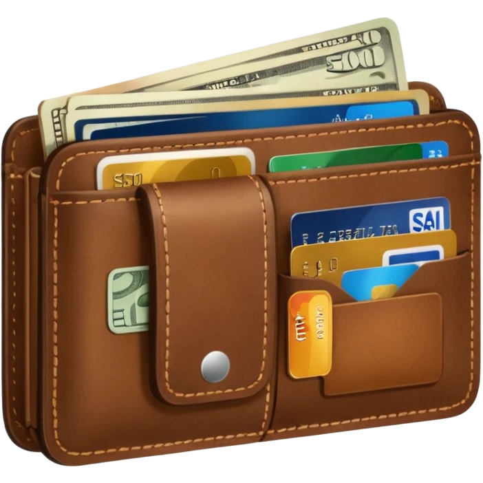 portefeuille marron avec pleins de billet et carte bancaire emoji