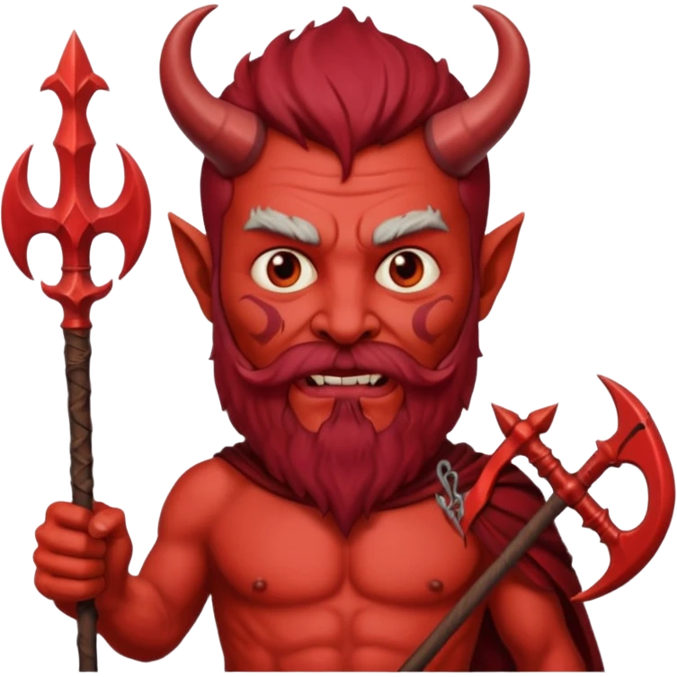 satan emoji holding a trident. make him red and scary. make him older with a beard emoji