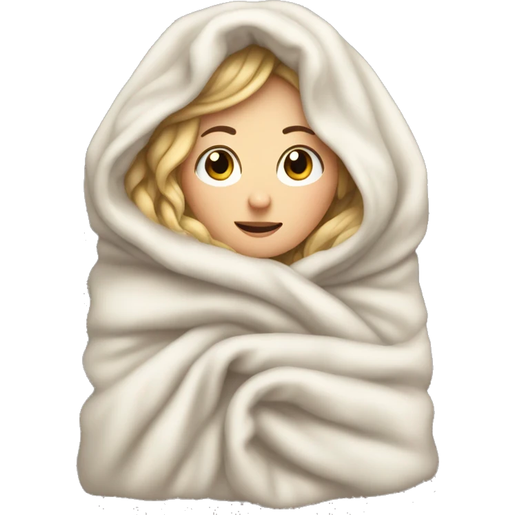 White girl snuggled in a blanket freezing emoji
