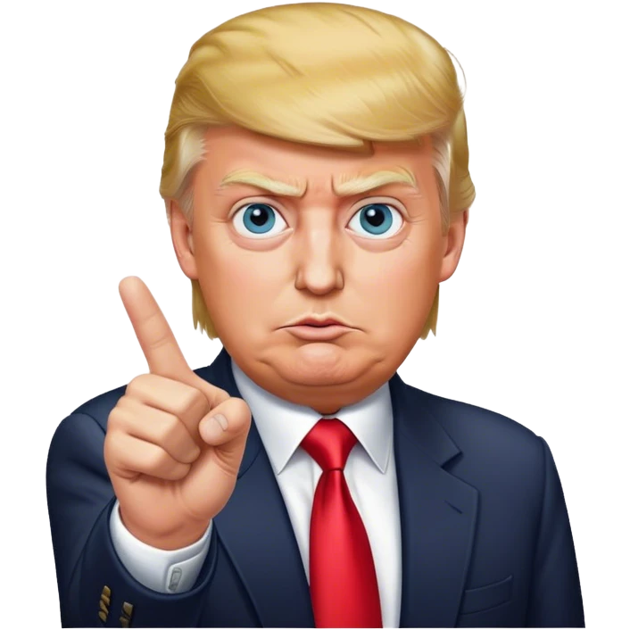 Super realistic Donald Trump pointing finger up, realistic eyes emoji