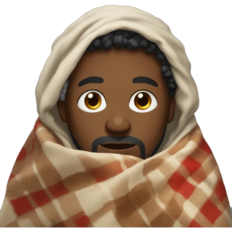 black man with curly hair and beard wearing a blanket emoji