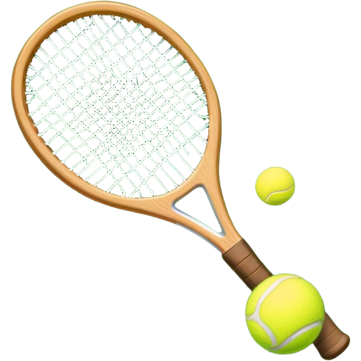 A detailed tennis racket resting on lush green grass beside a bright yellow tennis ball. The scene captures the essence of classic lawn tennis, with a crisp and clean background emphasizing the elegance and tradition of the sport emoji